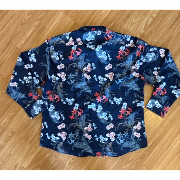 Bespoke Shirt Mens Floral Long Sleeve Navy Red White 4XL Flip Cuff Hawaiian - Picture 9 of 11
